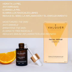 Valquer Laboratorios Serum Facial Vitamina C. Antiarrugas, Anti Acné Y Antioxidante. Con Ácido Hialurónico. Todo Tipo De Pieles Vegano.