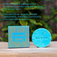 Valquer Laboratorios Champú Sólido Exótico Sunrise (Extracto de y Papaya), Antioxidante, Hidratante y Purificante, Sin Jabón Sin Plásticos, Champú Órganico y Natural, Naranja, 50 Gramos